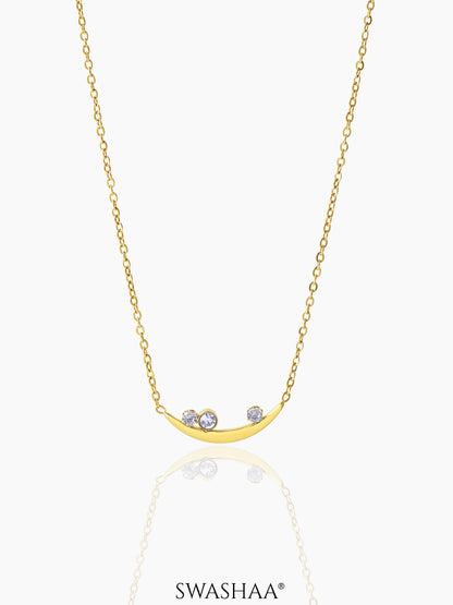 Jules Diamond Stones Charm Crescent 18K Gold Plated Chain Pendant Necklace