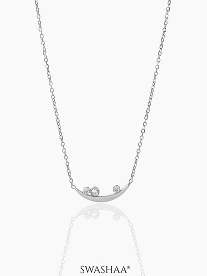 Jules Diamond Stones Charm Crescent Silver Chain Pendant Necklace