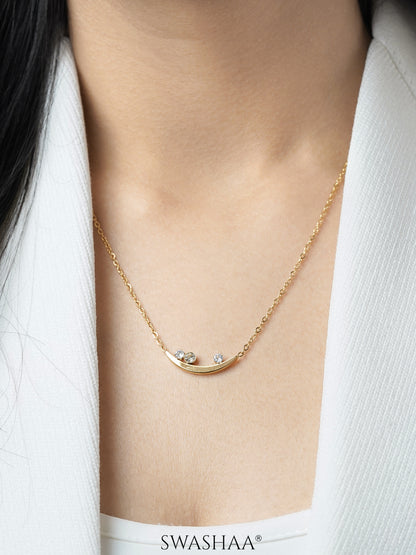 Jules Diamond Stones Charm Crescent 18K Gold Plated Chain Pendant Necklace