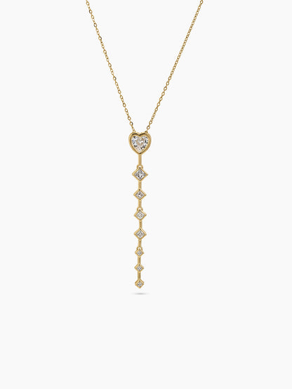 Julie Heart Diamond Color Stone Y-Shape 18K Gold Plated Women's Chain Pendant Necklace