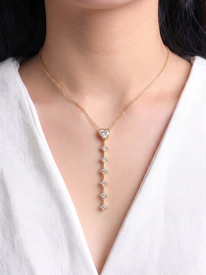 Julie Heart Diamond Color Stone Y-Shape 18K Gold Plated Women's Chain Pendant Necklace