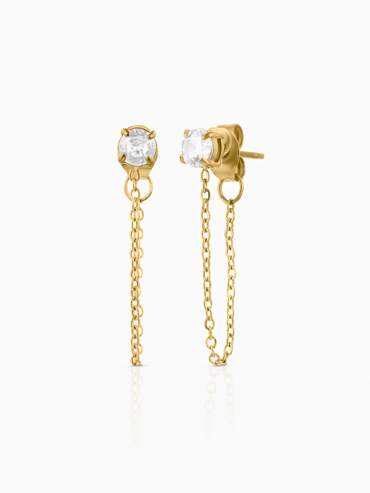 Juliette Solitaire Studs 18K Gold Plated Chain Drop Earrings
