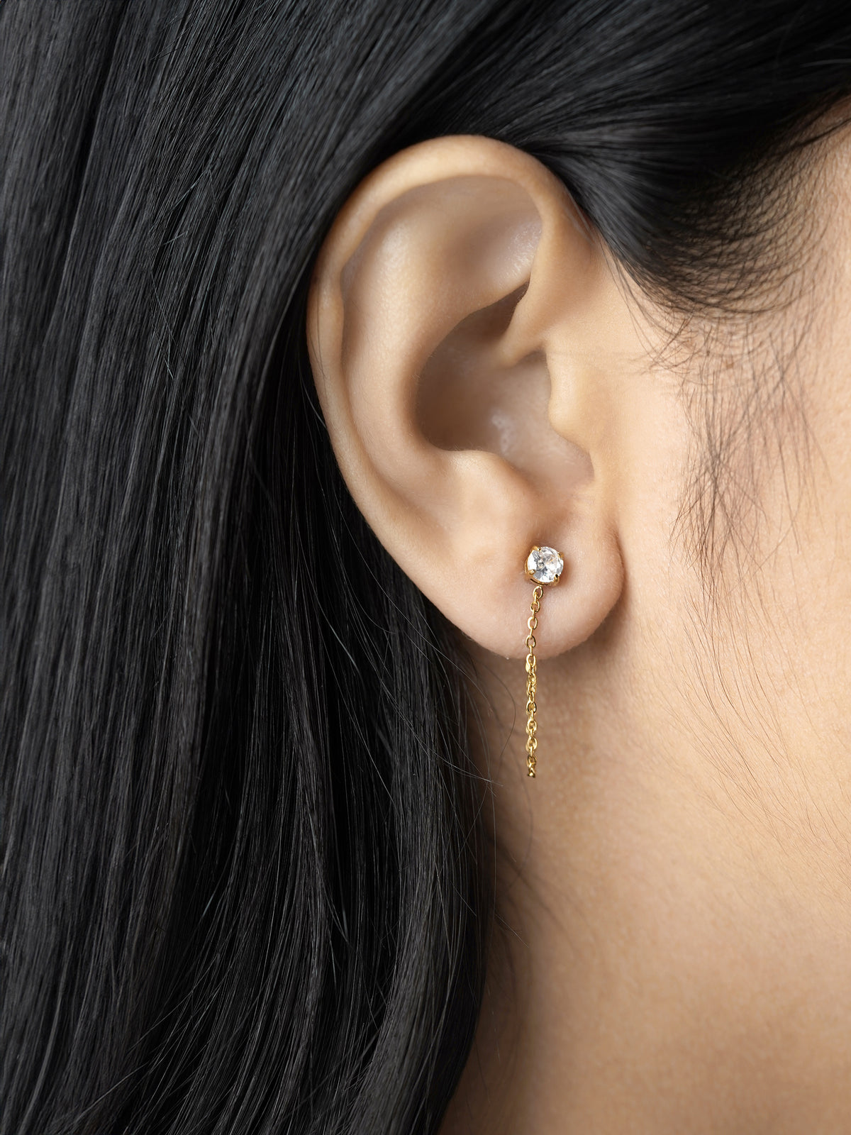 Juliette Solitaire Studs 18K Gold Plated Chain Drop Earrings