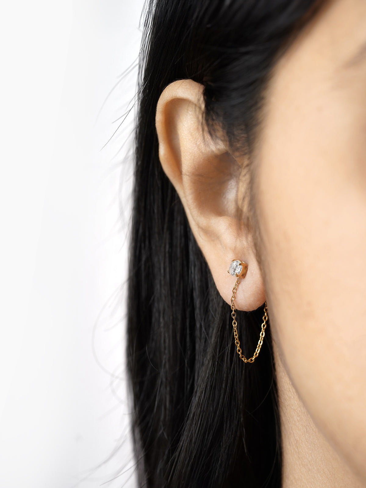 Juliette Solitaire Studs 18K Gold Plated Chain Drop Earrings