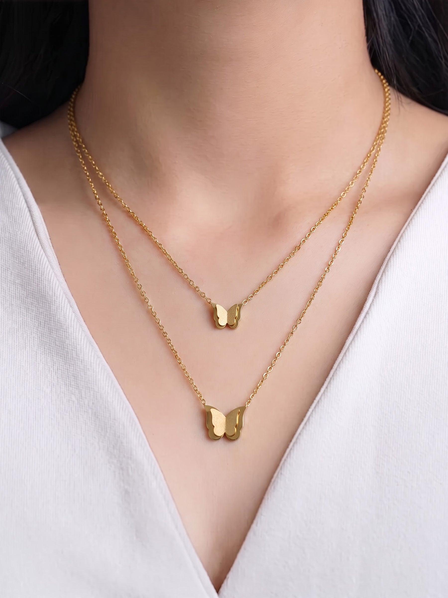 Junia Butterfly 18K Gold Plated Women's Layered Necklaces