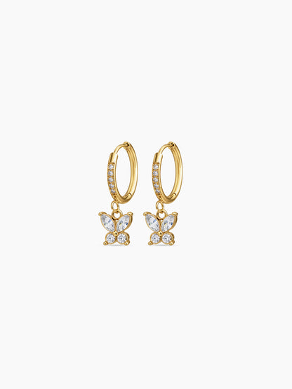 Juniper Diamond Butterfly Charm 18K Gold Plated Women's Hoop Earrings