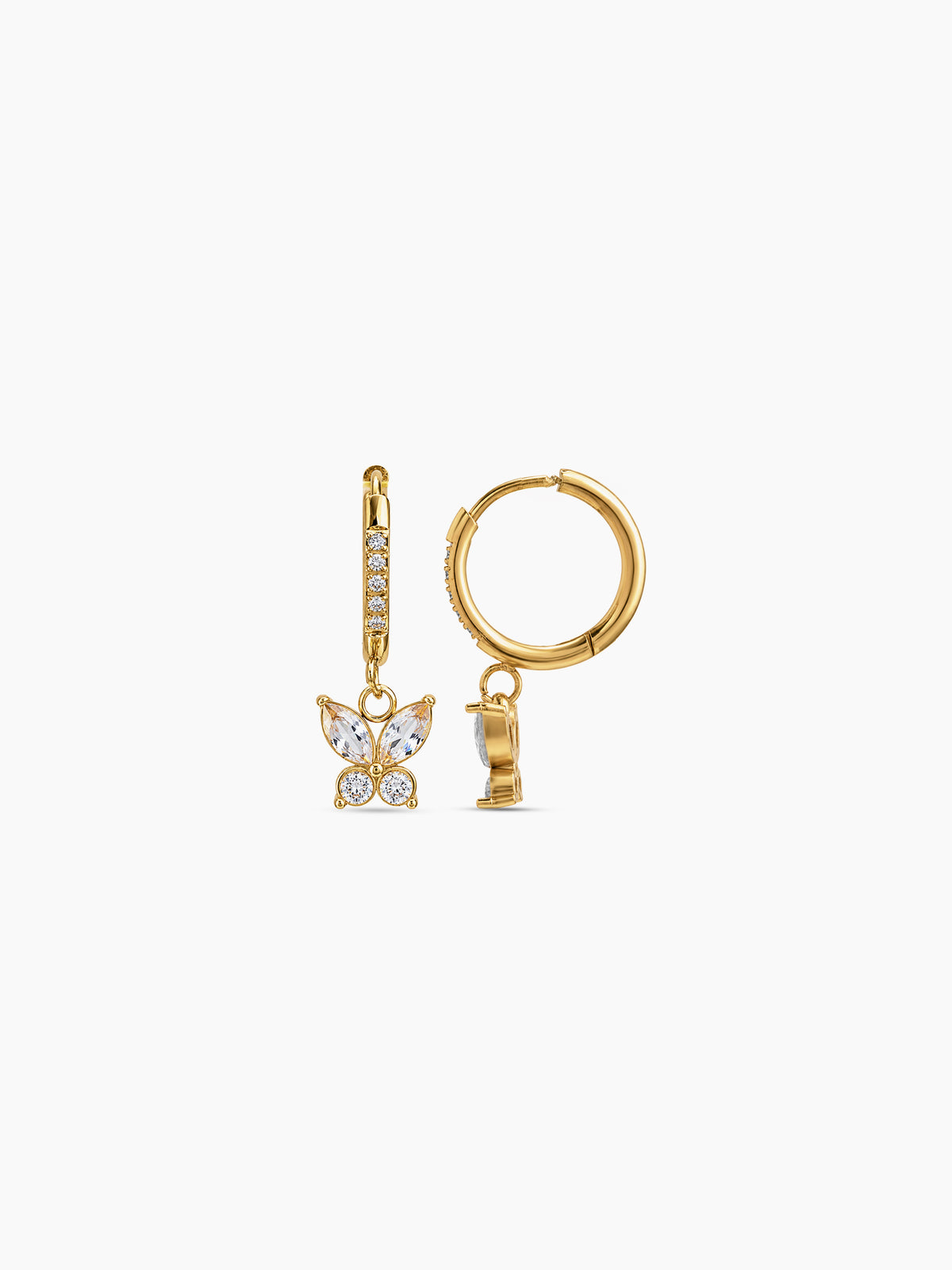 Juniper Diamond Butterfly Charm 18K Gold Plated Women's Hoop Earrings