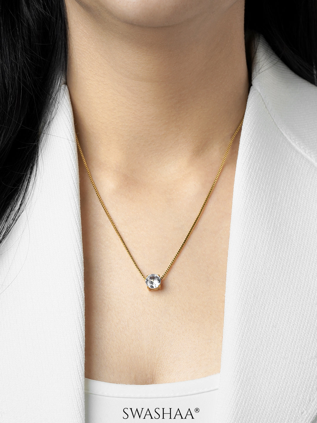 Juno Solitaire 18K Gold Plated Necklace