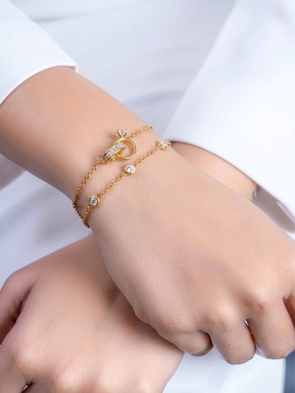 Just Got Hitched Round Ring Charm Layered 18K Gold Plated Loose Chain Bracelet