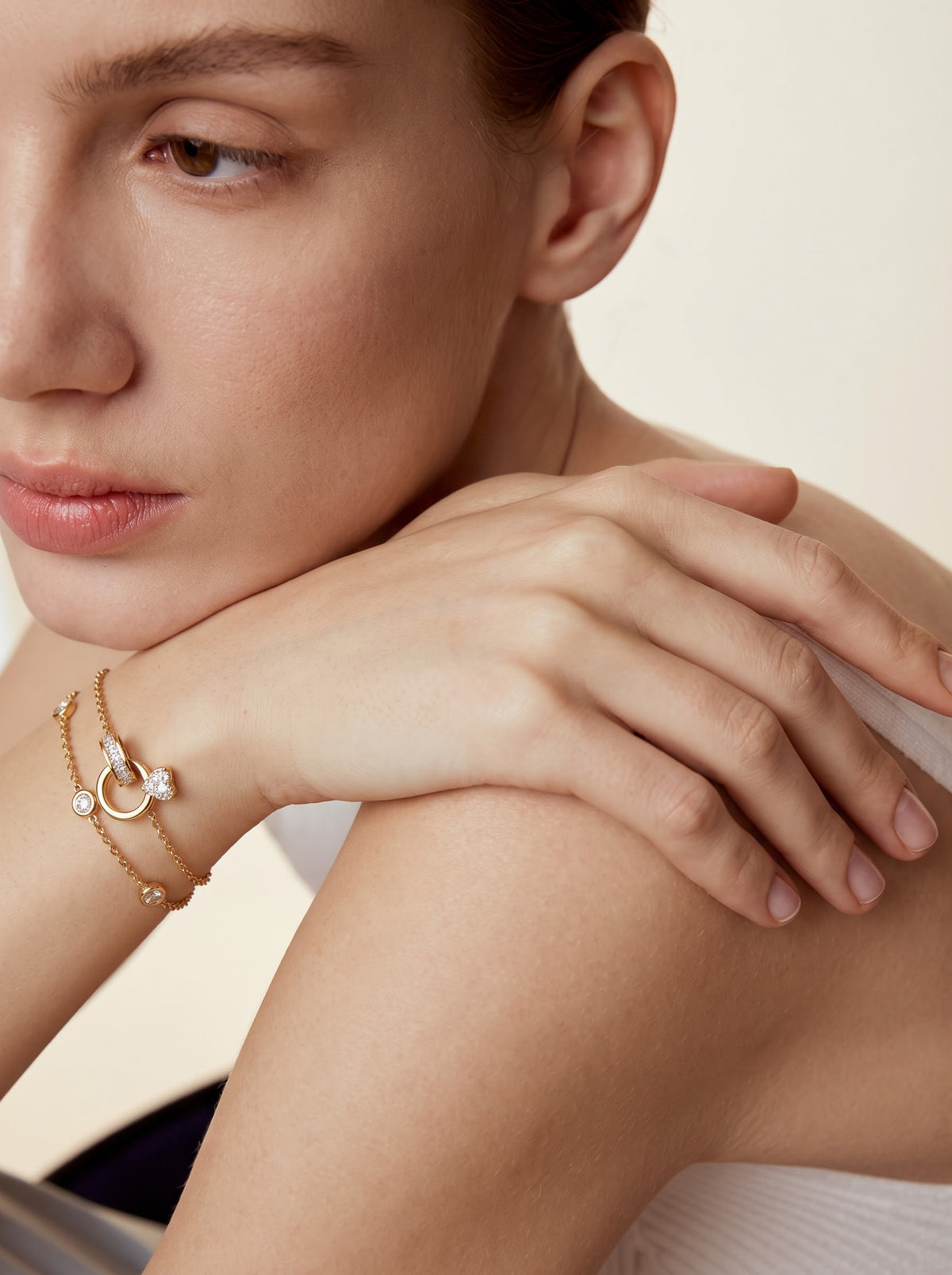 Just Got Hitched Round Ring Charm Layered 18K Gold Plated Loose Chain Bracelet