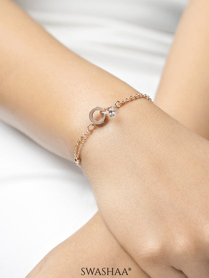 Just Got Hitched Round Ring Charm Layered Rosegold Plated Loose Chain Bracelet