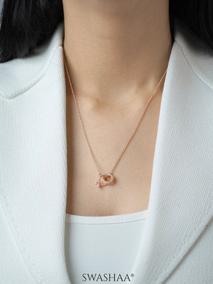 Just Got Hitched Ring Charm Rosegold Plated Chain Pendant Necklace