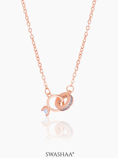 Just Got Hitched Ring Charm Rosegold Plated Chain Pendant Necklace