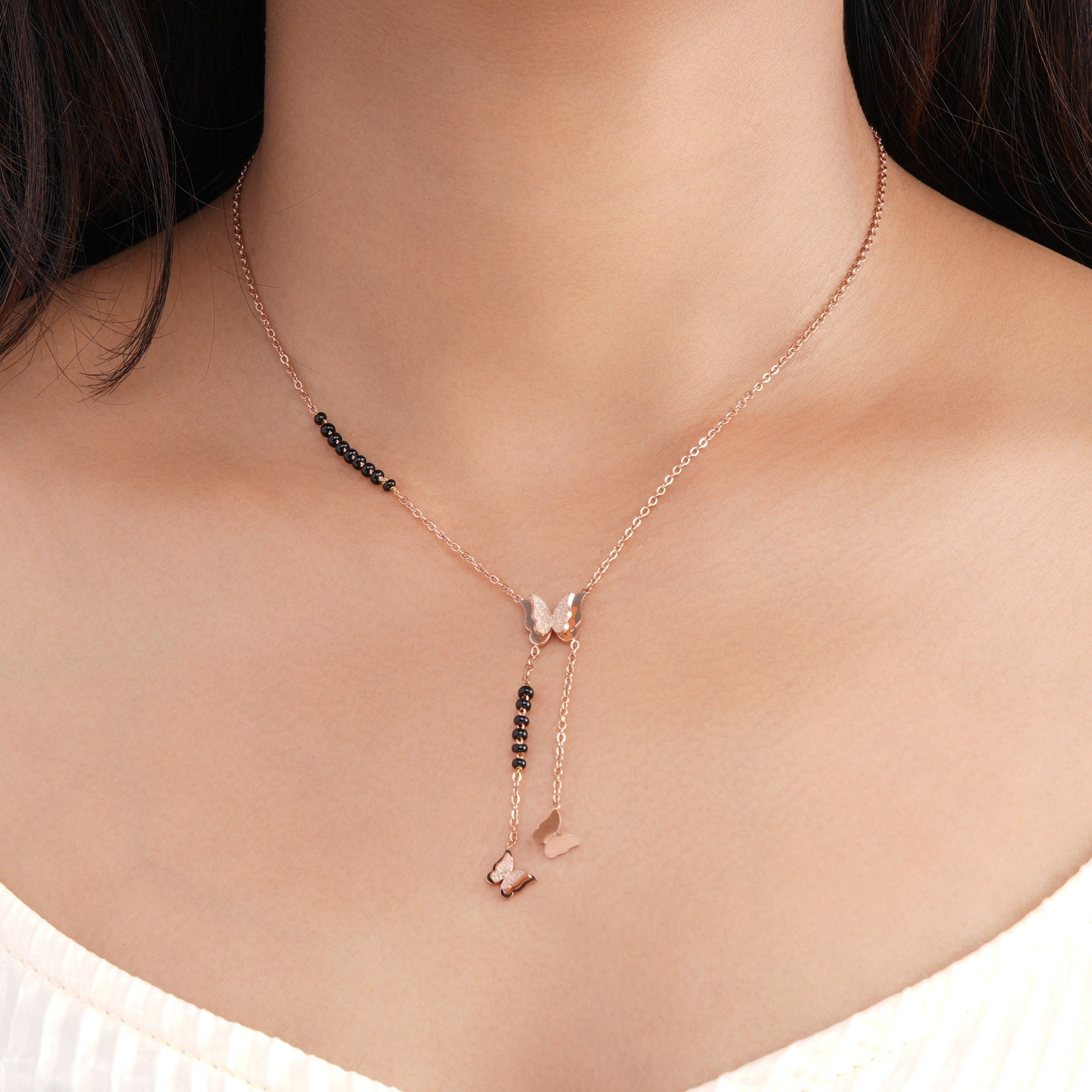 Kavya Butterfly Rosegold Plated Mangalsutra