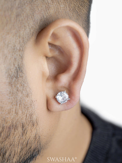 Kael Diamond Solitaire Silver Men's Stud Earrings
