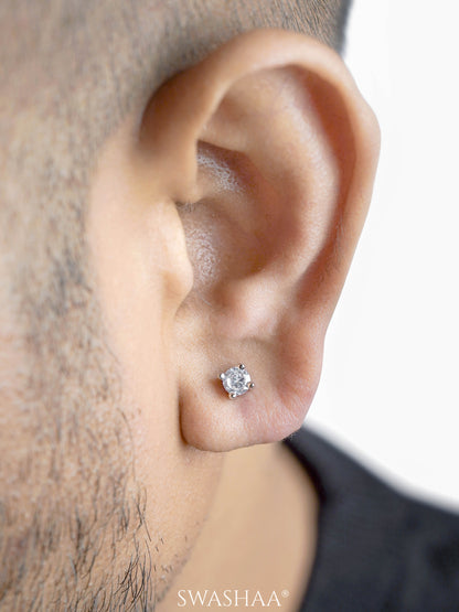 Kael Diamond Solitaire Silver Men's Stud Earrings