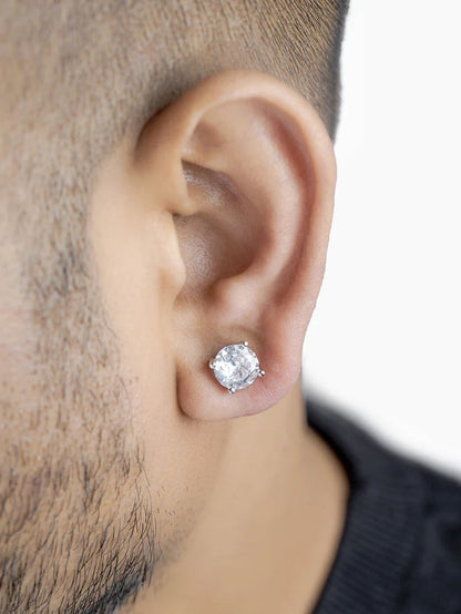 Kael Diamond Solitaire Silver Men's Stud Earrings