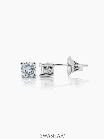 Kael Diamond Solitaire Silver Stud Earrings
