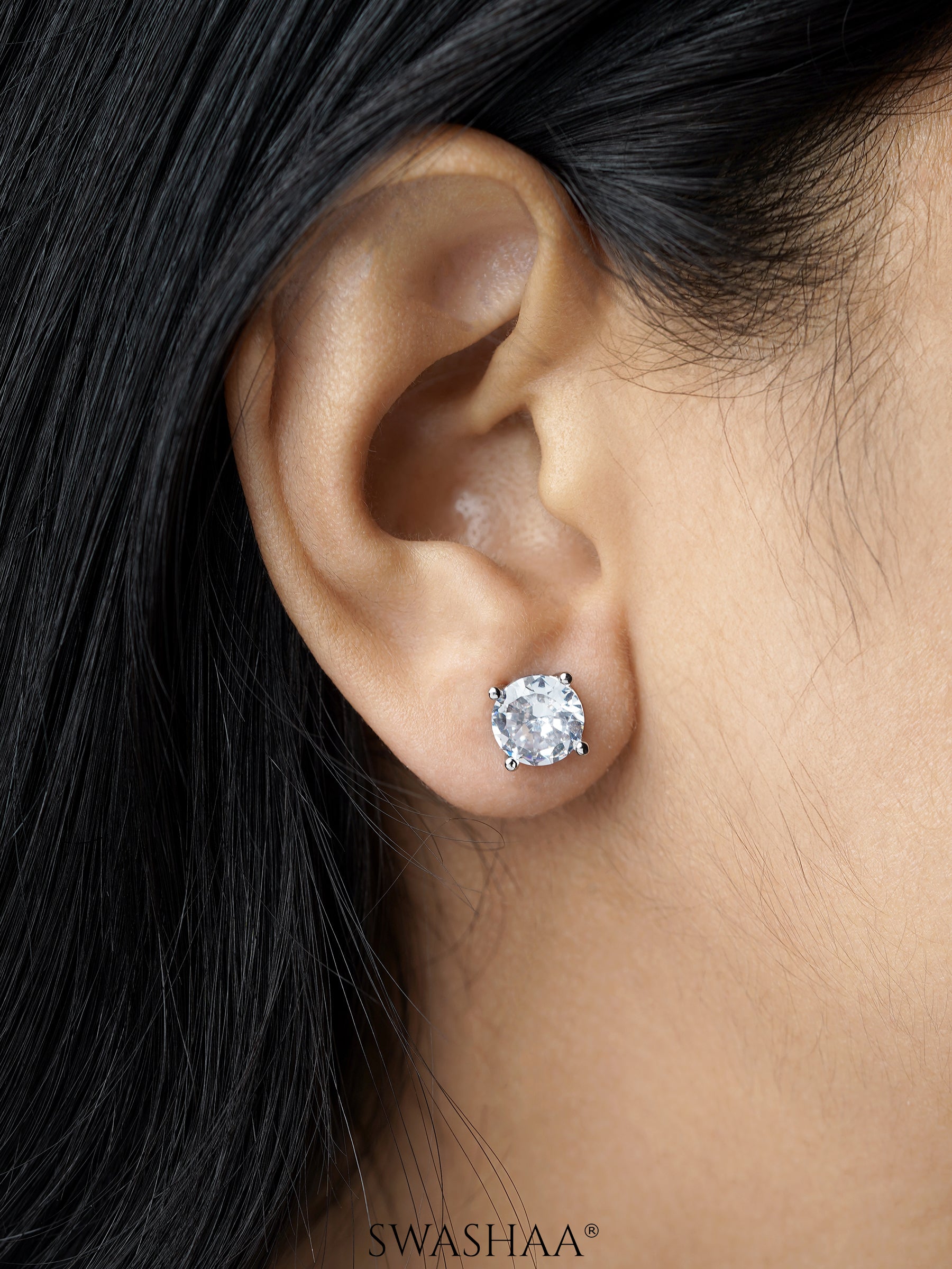 Kael Diamond Solitaire Silver Stud Earrings
