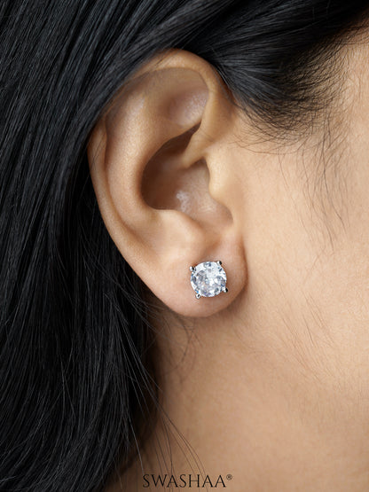 Kael Diamond Solitaire Silver Stud Earrings