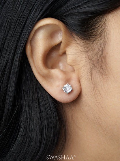 Kael Diamond Solitaire Silver Stud Earrings