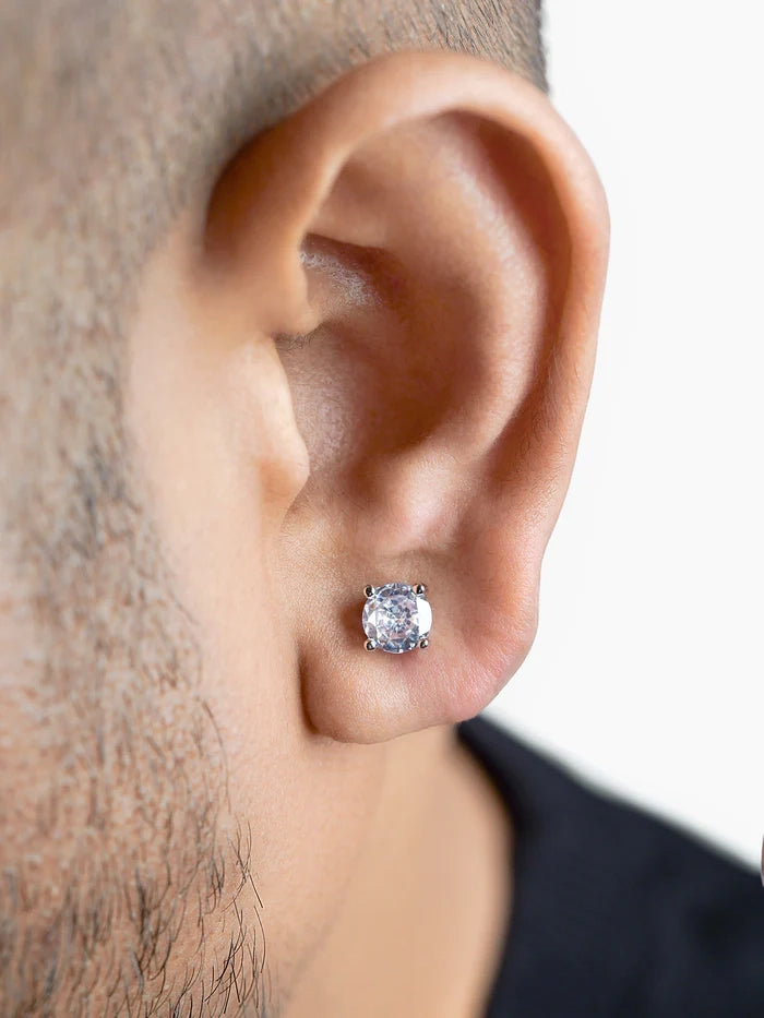 Kael Diamond Solitaire Silver Men's Stud Earrings