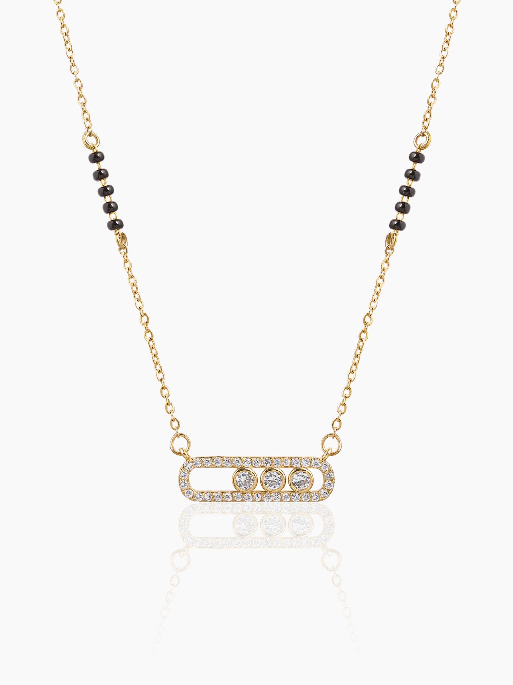 Kaela Geometric Diamond Oval Frame 14K Gold Plated Mangalsutra