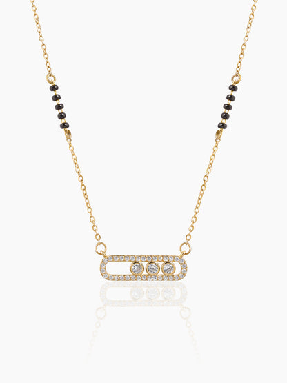 Kaela Geometric Diamond Oval Frame 14K Gold Plated Mangalsutra