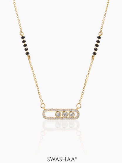 Kaela Geometric Diamond Oval Frame 14K Gold Plated Mangalsutra