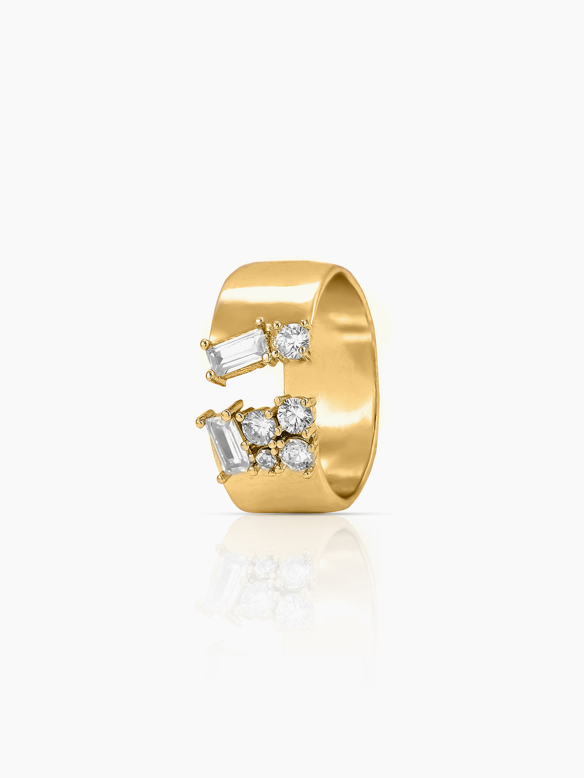 Kahvi Baguette Round Cut CZ Stones 14K Gold Plated Ring