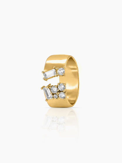 Kahvi Baguette Round Cut CZ Stones 14K Gold Plated Ring