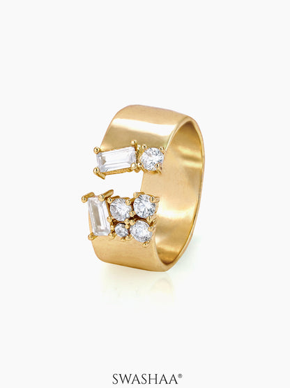 Kahvi Baguette Round Cut CZ Stones 14K Gold Plated Ring
