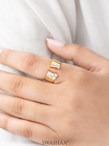 Kahvi Baguette Round Cut CZ Stones 14K Gold Plated Ring