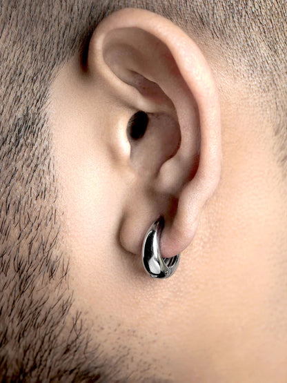 Kaizo Chunky Shiny Silver Men's Round Hoop Earrings