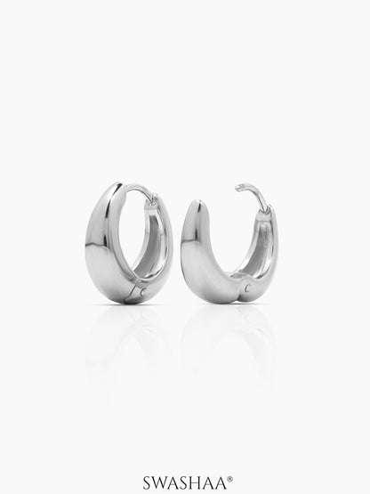 Kaizo Chunky Shiny Silver Men's Round Hoop Earrings
