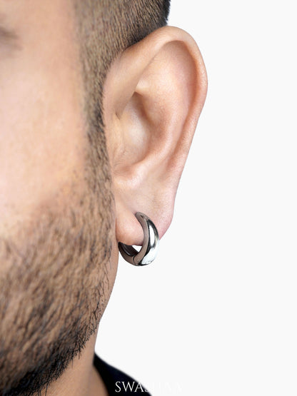 Kaizo Chunky Shiny Silver Men's Round Hoop Earrings