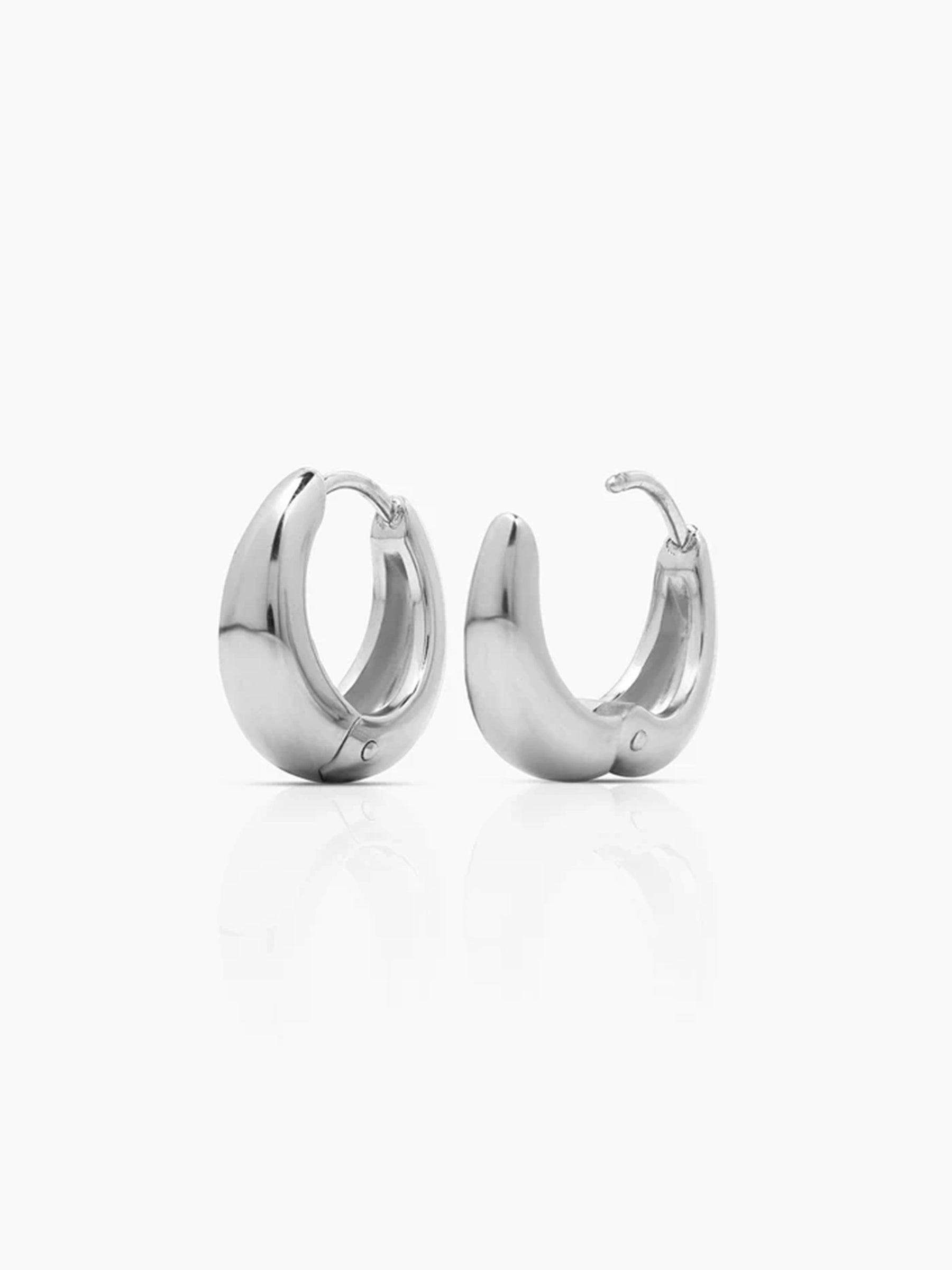 Kaizo Chunky Shiny Silver Men's Round Hoop Earrings