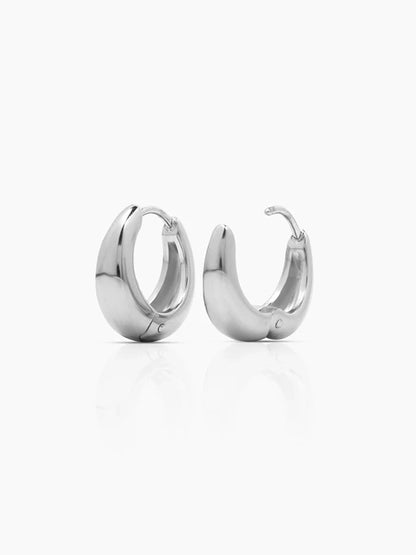 Kaizo Chunky Shiny Silver Men's Round Hoop Earrings