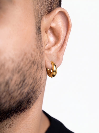 Kaizo Chunky Shiny 18K Gold Plated Men's Round Hoop Earrings