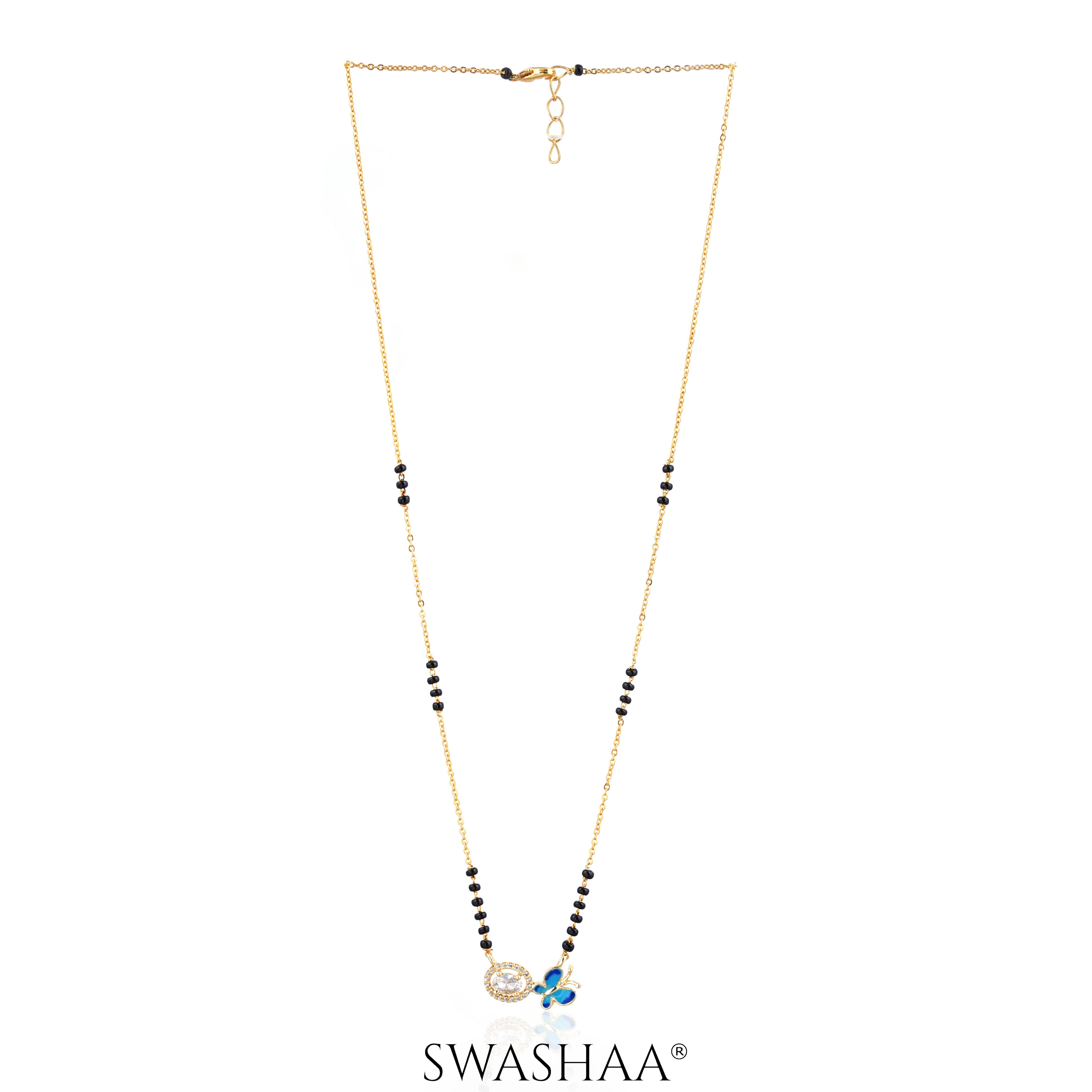 Kanvi Solitaire Diamond & Butterfly 18K Gold Plated Mangalsutra