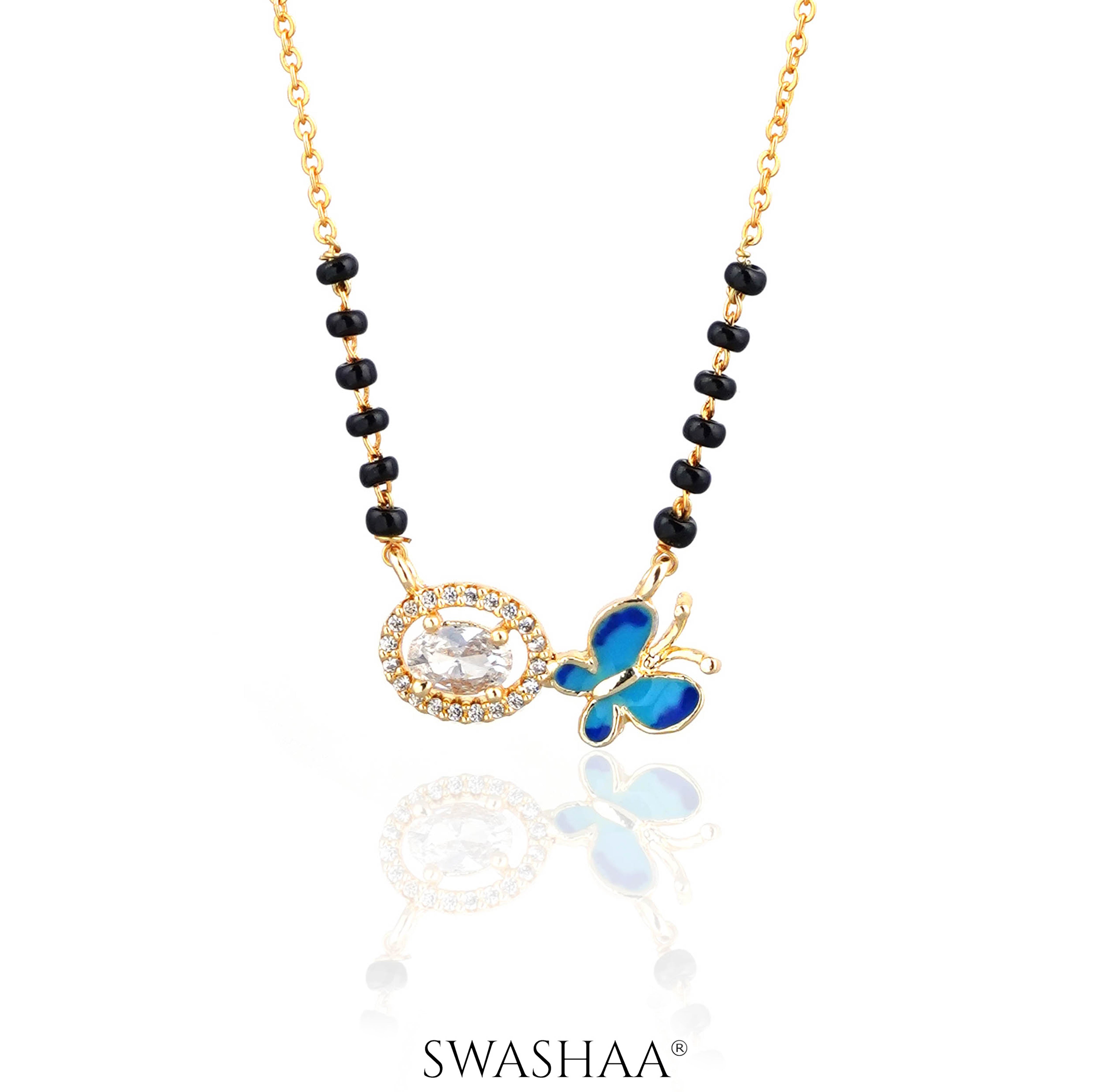 Kanvi Solitaire Diamond & Butterfly 18K Gold Plated Mangalsutra