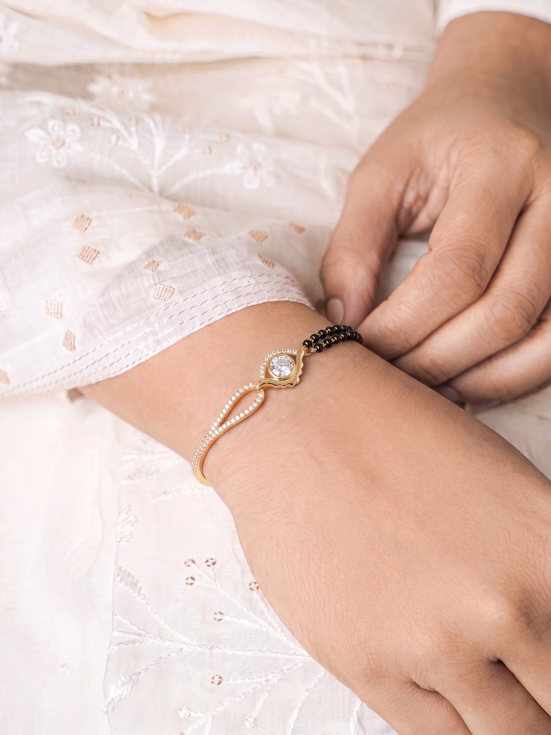 Kasshi Evil Eye Diamond 18K Gold Plated Women's Mangalsutra Bracelet