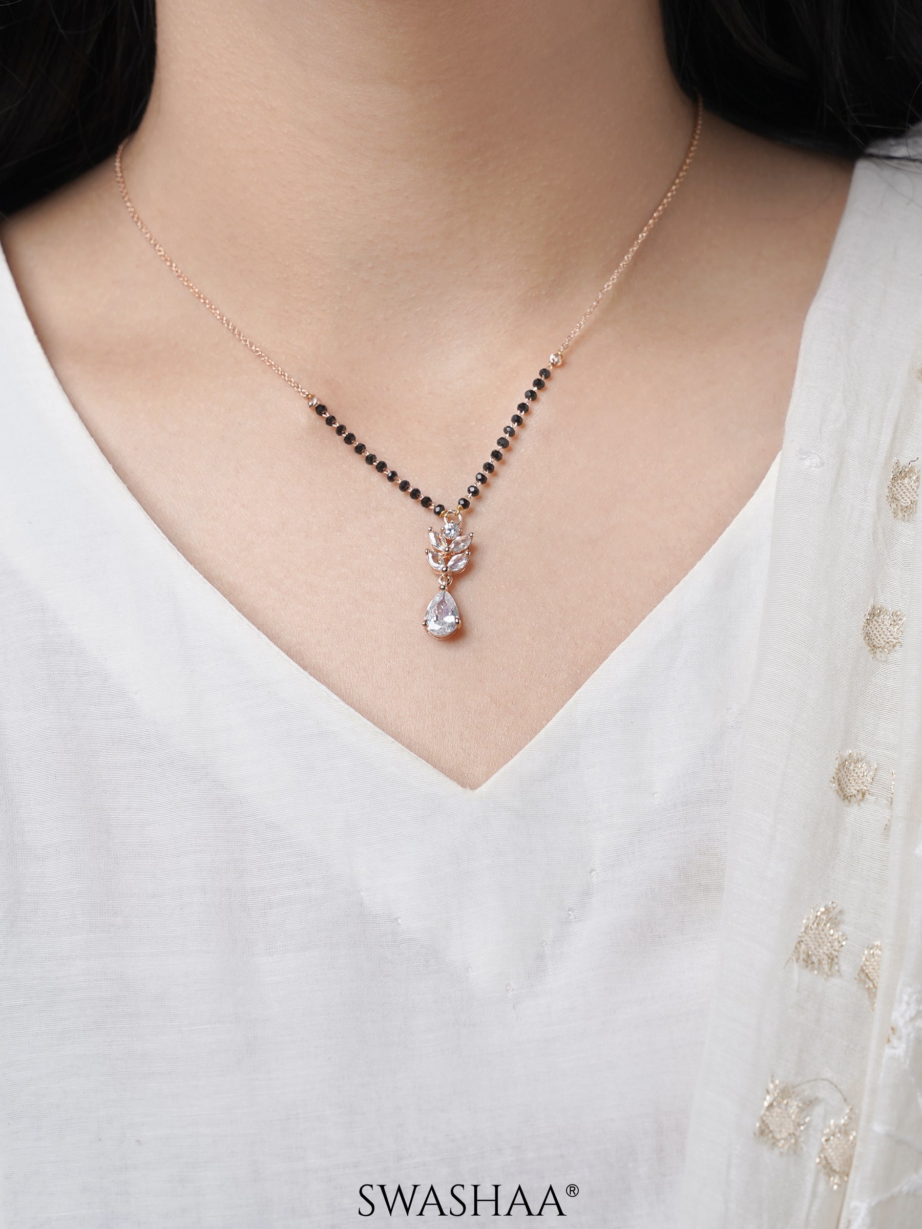 Kasturi Diamond Drop Solitaire Rosegold Plated Mangalsutra