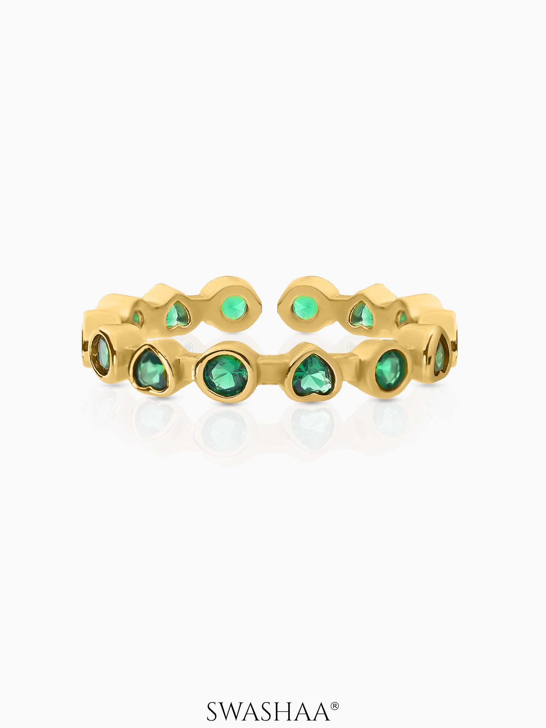 Katherine Clustered Emerald Green Stones 18K Gold Plated Band Ring