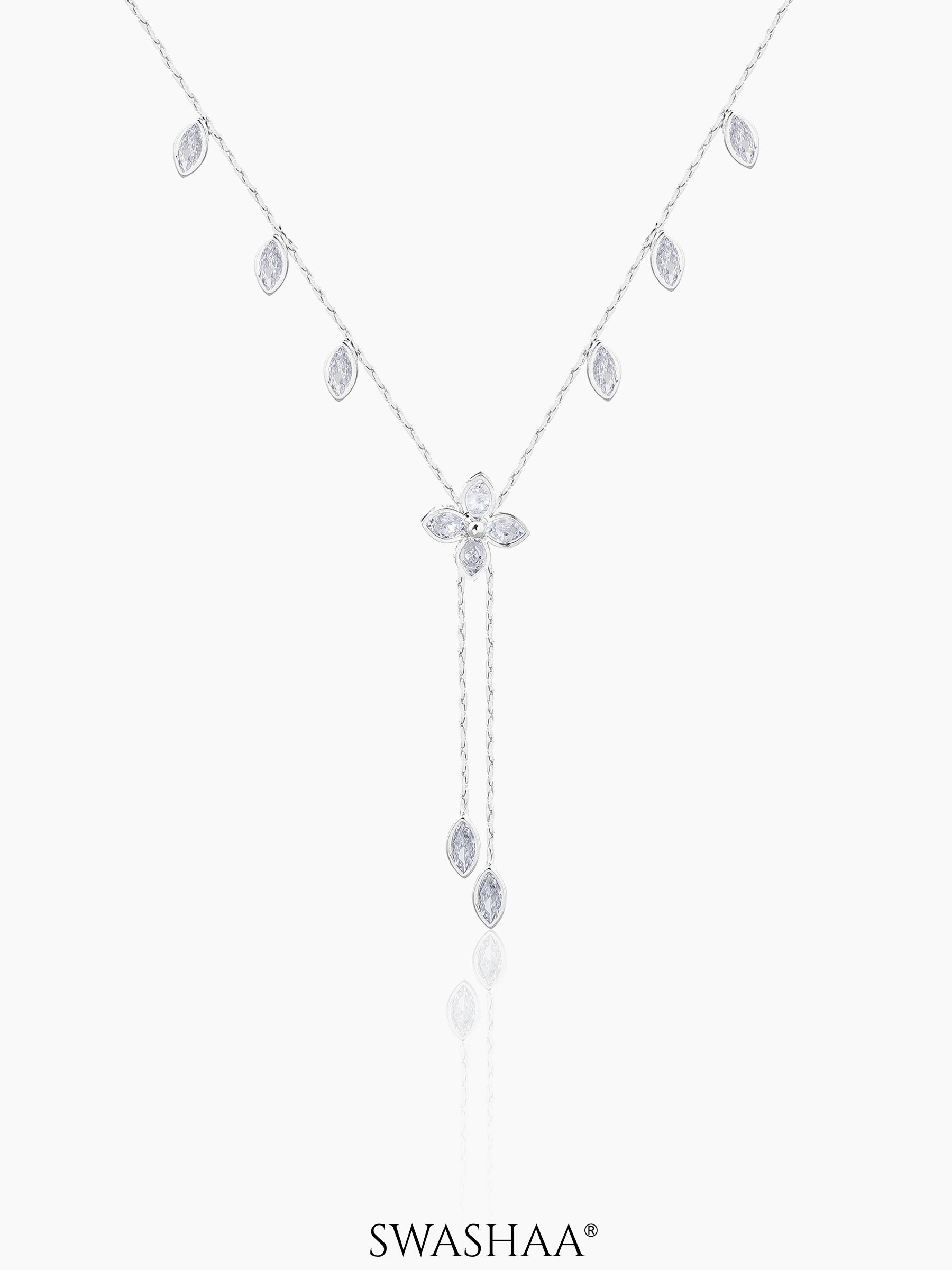 Katy Crystal Clover Petal Charms Y-shaped Chain Pendant Necklace