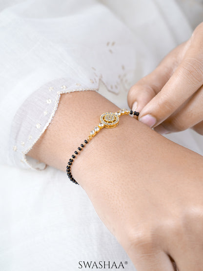Kavira Circle Halo Shimmering CZ Diamond 18K Gold Plated Mangalsutra Bracelet