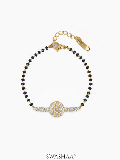 Kavira Circle Halo Shimmering CZ Diamond 18K Gold Plated Mangalsutra Bracelet