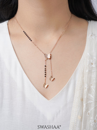 Kavya Butterfly Charm Rosegold Plated Pendant Mangalsutra