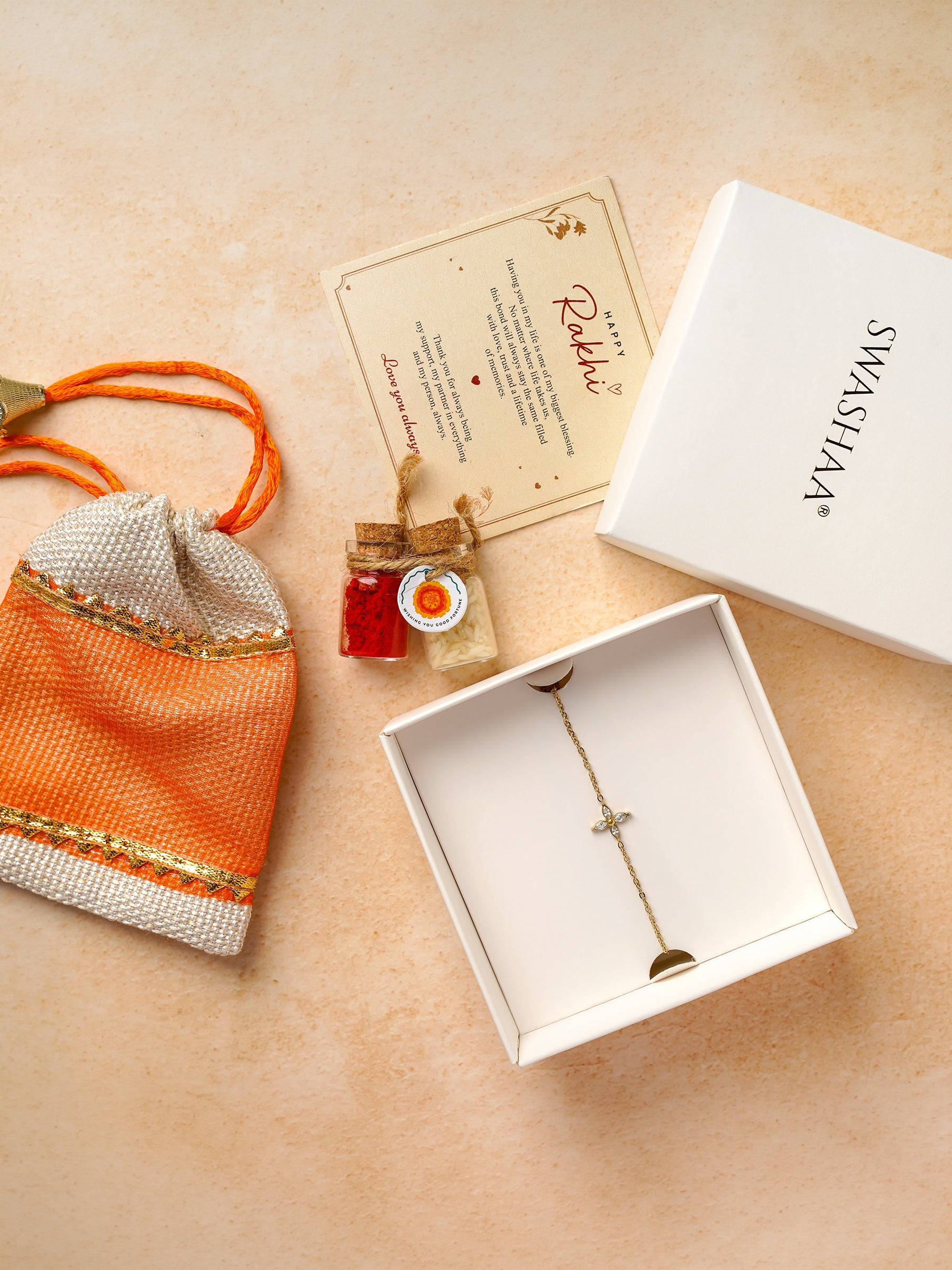Kayan Diamond Floral 18K Gold Plated Rakhi