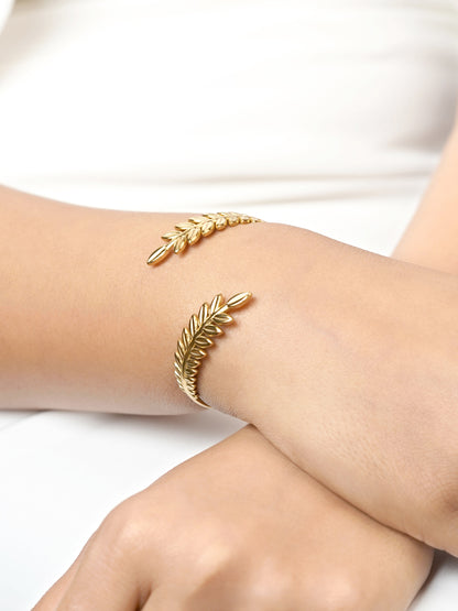Kelly Double-Sided Leaf 18K Gold Plated Cuff Bracelet